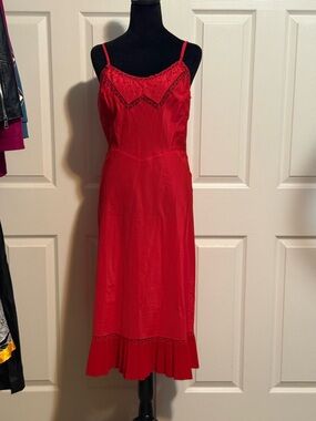 Vintage 40’s/50’s Barbizon Red Slip Dress with Lace Trim